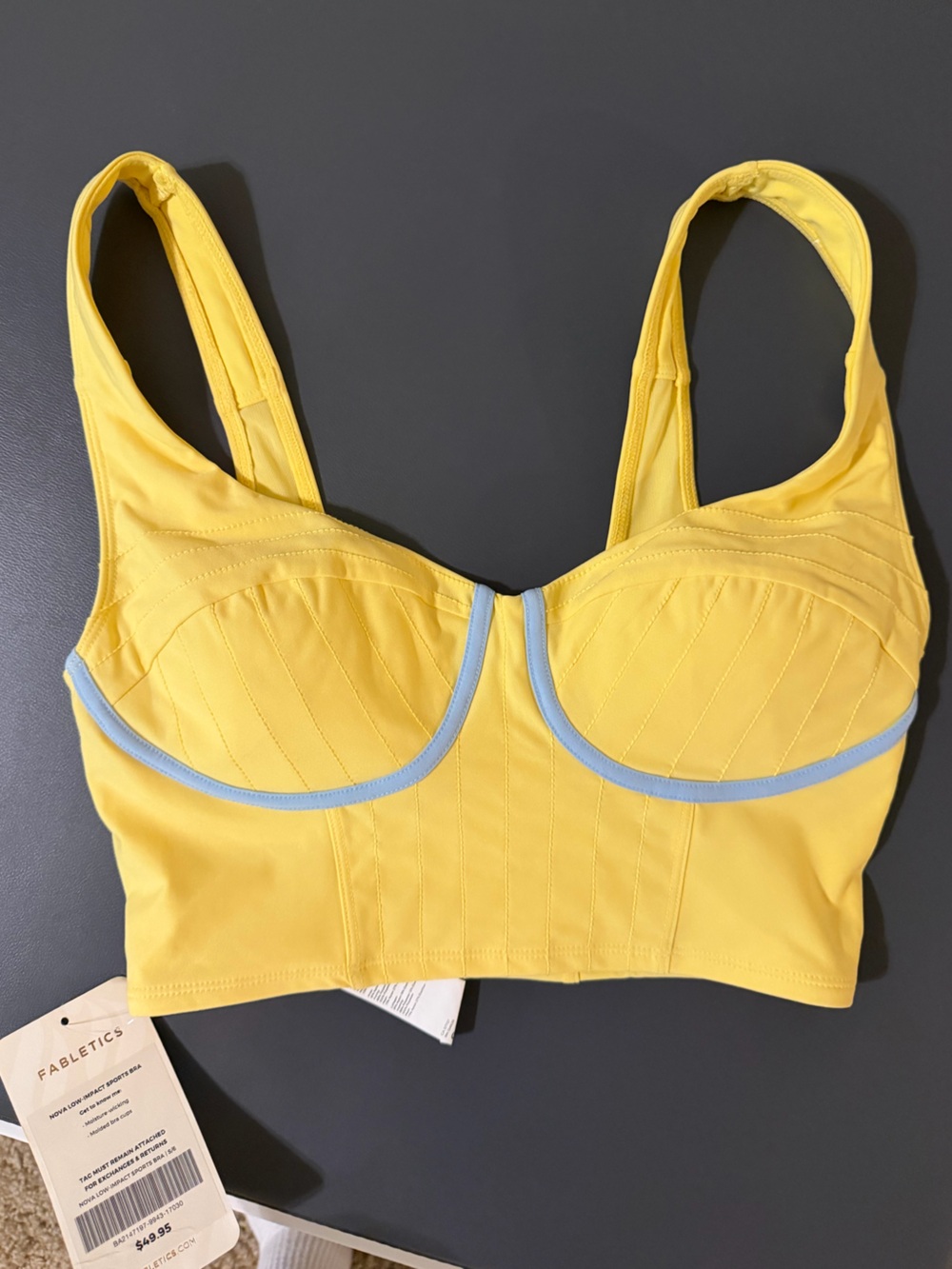 Fabletics Yellow Sports Bra with Light Blue Trim